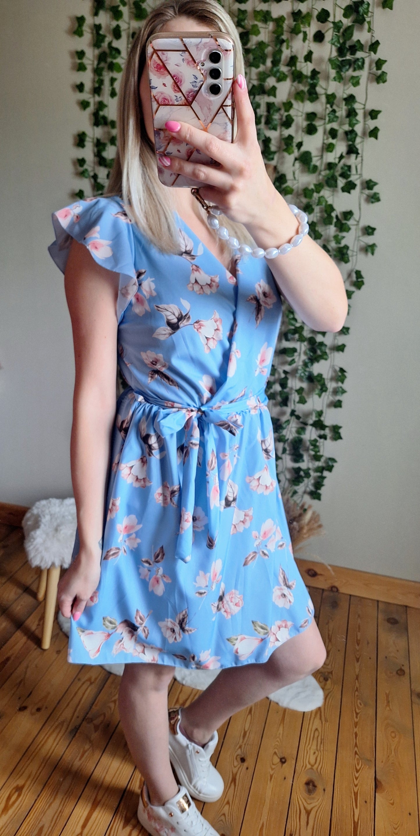 Robe à fleurs | Bleu ciel