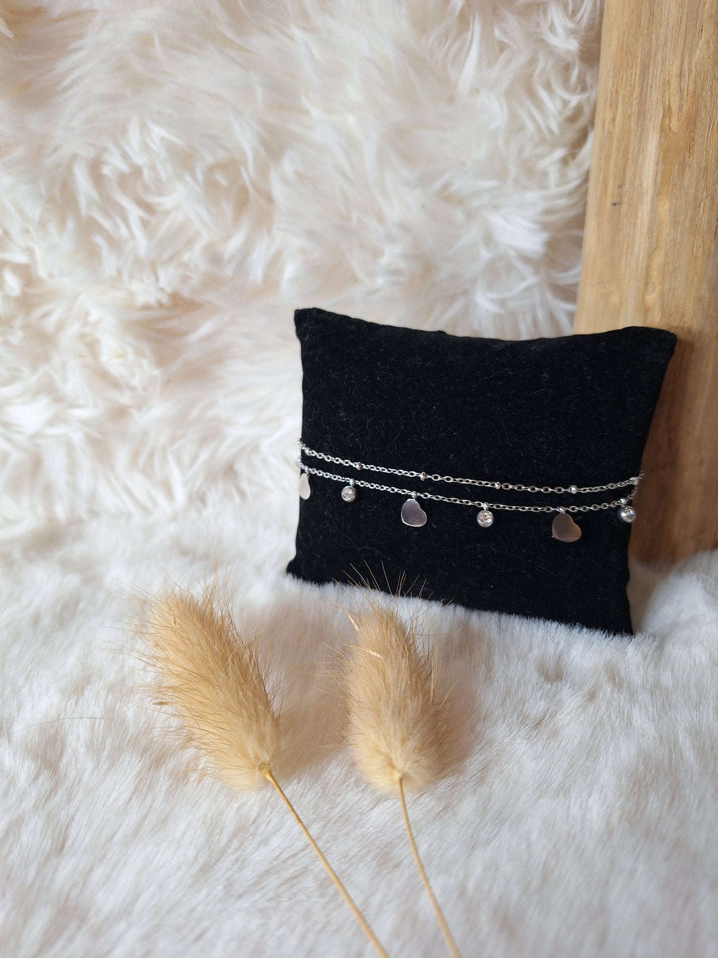 Doppelherz-Diamantarmband | Silber