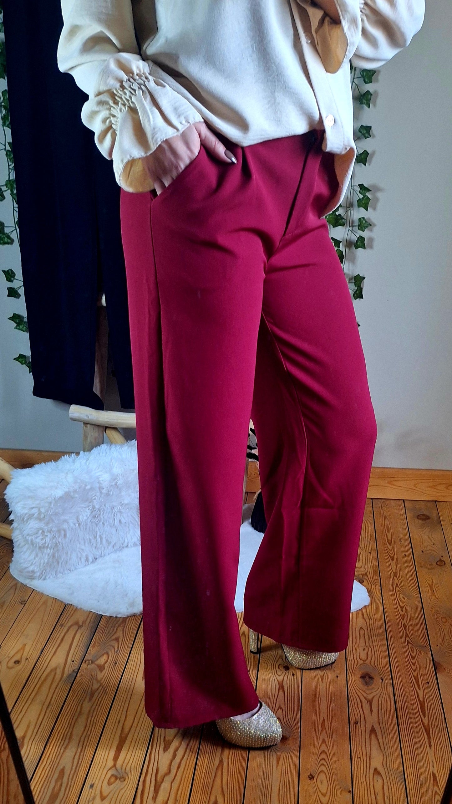 Amélie Wide Leg Pants | Burgundy